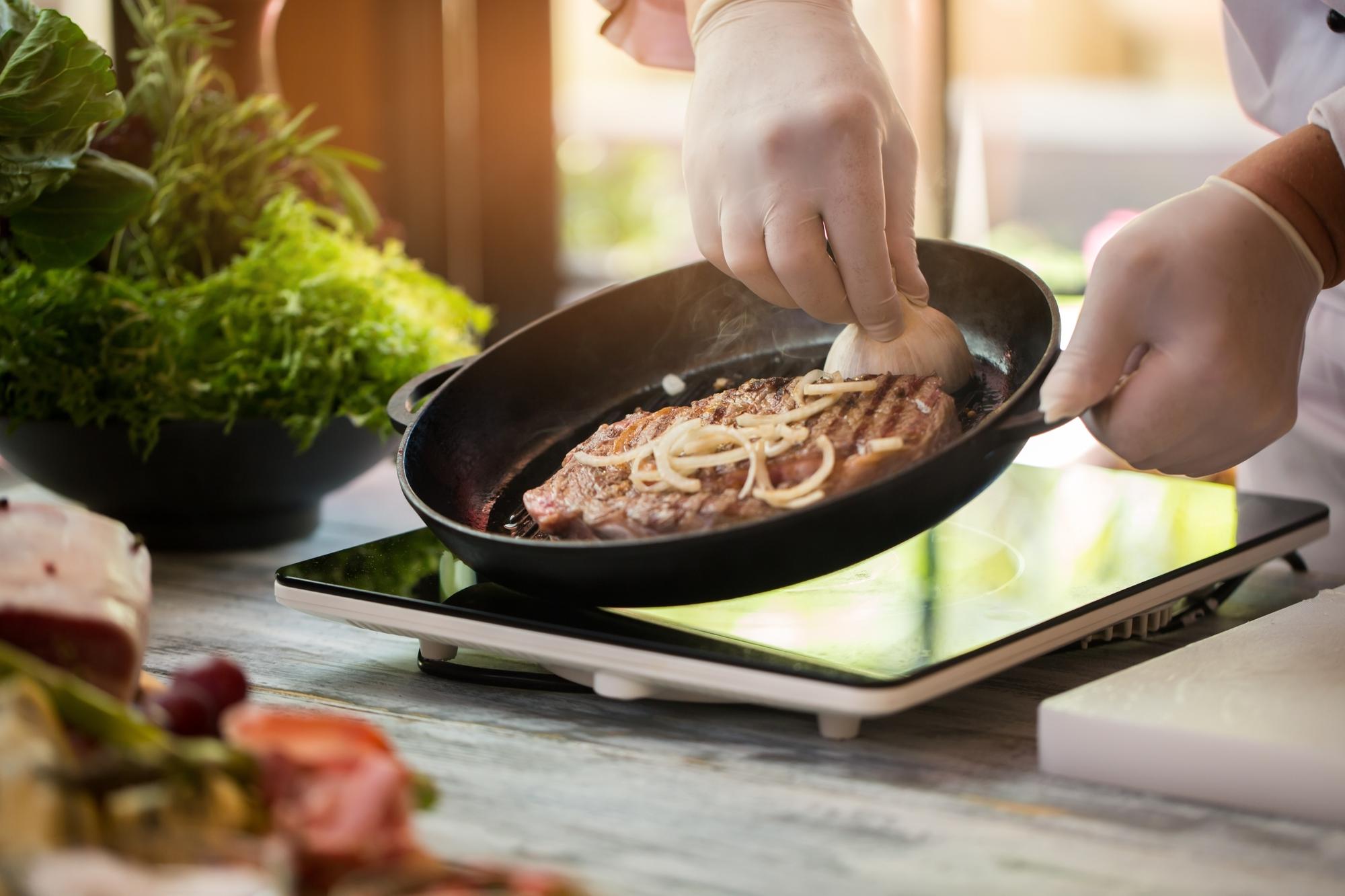 Browning protein in a frying pan