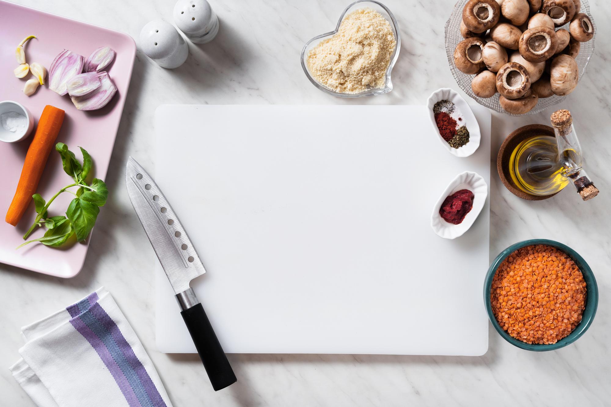 Flatlay of recipe cards and utensils